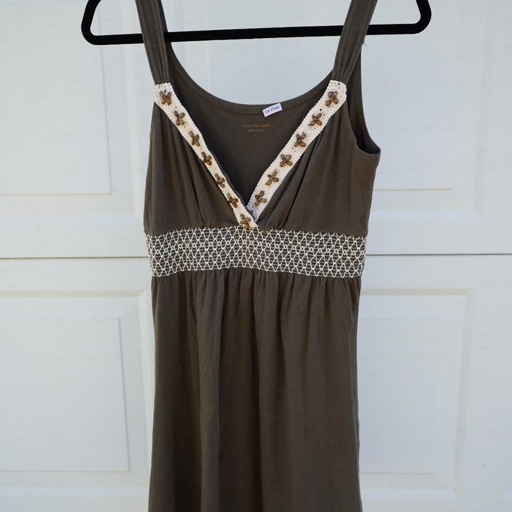 Calvin Klein Jeans Olive Green Embroidered Tank Top